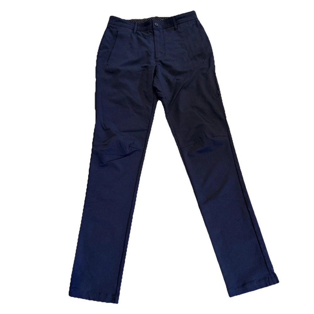 Lululemon Commission Pants Slim Mens 32 Navy Blue Warpstreme Stretch Chino EUC